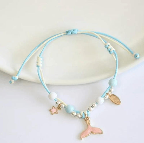 Children's Adjustable 'Mermaid / Whale Tail' Wish Bracelet / Friendship Bracelet - Blue