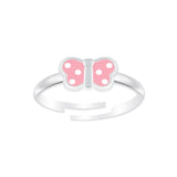 Children's Sterling Silver 'Pink Spotty Butterfly' Adjustable  Ring