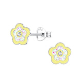 Children's Sterling Silver 'Pretty Yellow Flower with Crystal' Stud Earrings