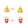 Children's Sterling Silver Set of 2 Pairs of Pizza Slice and Popcorn Stud Earrings