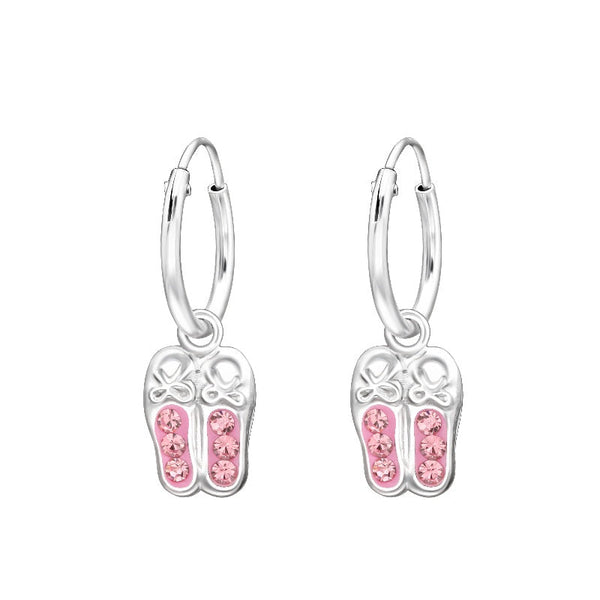 Children's Sterling Silver 'Crystal Ballet Shoes' Hoop Earrings