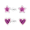 Children's Sterling Silver Set of 2 Pairs of Sparkle Heart and Sparkle Star Stud Earrings