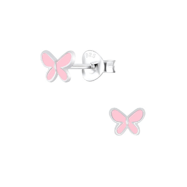 Children's Sterling Silver 'Pale Pink' Butterfly' Stud Earrings