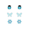 Children's Sterling Silver Set of 3 Pairs of Blue Themed Stud Earrings