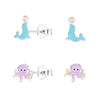 Children's Sterling Silver Set of 2 Pairs of Sealion and Octopus Stud Earrings