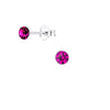Teen/Adult Sterling Silver Fuchsia Round Crystal Stud Earrings
