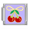 Stainless Steel 9mm Shiny 'Cherries on Purple Background' Link for Italian Charm Bracelet