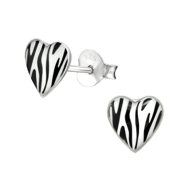 Children's Sterling Silver 'Zebra Print Heart' Stud Earrings