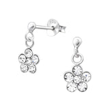 Children's Sterling Silver 'Crystal Drop Flower' Stud Earrings