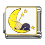 Stainless Steel 9mm Shiny 'Baby in Moon' Link for Italian Charm Bracelet