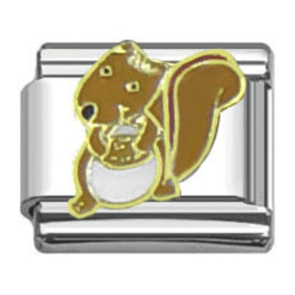 Stainless Steel 9mm Shiny Brown Squirrel Link for Italian Charm Bracelet