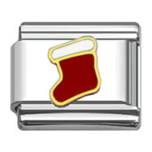 Stainless Steel 9mm Shiny Link with Christmas Stocking for Italian Charm Bracelet
