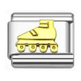 Stainless Steel 9mm Shiny Link with Gold Plated Roller Blade for Italian Charm Bracelet
