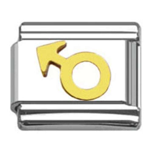 Stainless Steel 9mm Shiny Link with Male Symbol for Italian Charm Bracelet