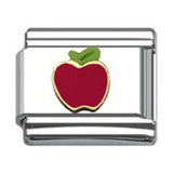 Stainless Steel 9mm Shiny Link with Red Apple for Italian Charm Bracelet