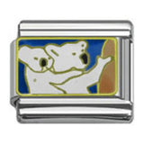 Stainless Steel 9mm Shiny Link with 'White Koala with Baby Koala' for Italian Charm Bracelet