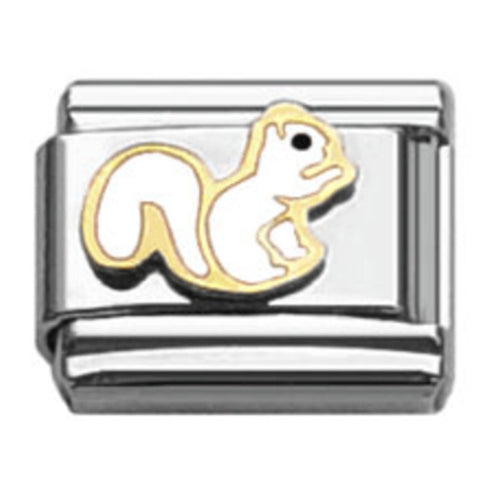Stainless Steel 9mm Shiny Link with White Squirrel for Italian Charm Bracelet