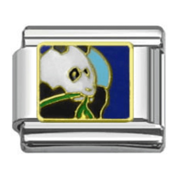 Stainless Steel 9mm Shiny 'Panda Eating Bamboo' Link for Italian Charm Bracelet