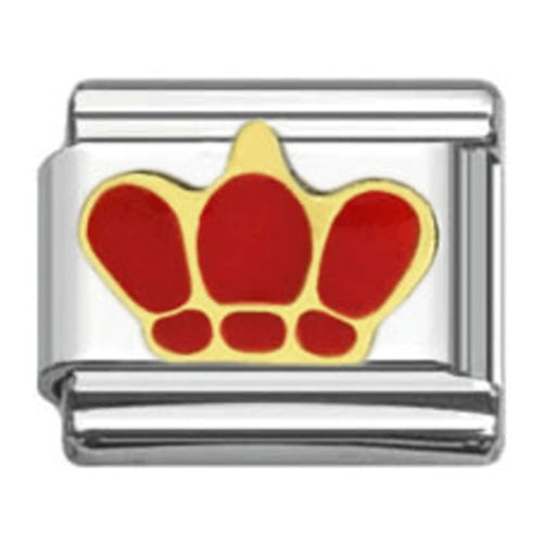 Stainless Steel 9mm Shiny Red Crown Link for Italian Charm Bracelet