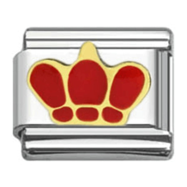 Stainless Steel 9mm Shiny Red Crown Link for Italian Charm Bracelet