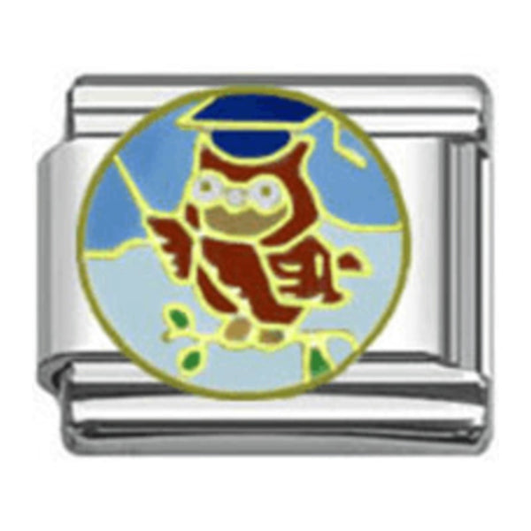 Stainless Steel 9mm Shiny Wise Owl Link for Italian Charm Bracelet