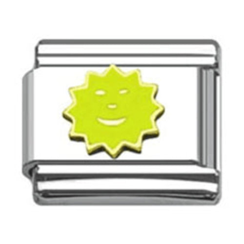Stainless Steel 9mm Shiny 'Yellow Smiling Sun' Link for Italian Charm Bracelet