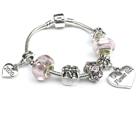 Children's Flower Girl 'Pink Princess' Silver Plated Charm Bead Bracelet