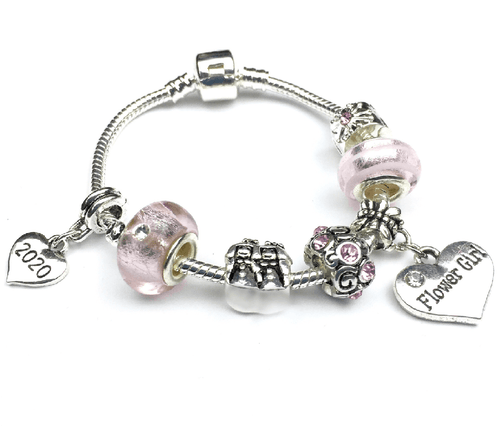Children's 2023 Candy Pink' Flower Girl Silver Plated Charm Bead Bracelet