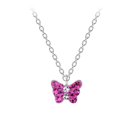 Children's Sterling Silver Pink Crystal Crescent Moon Pendant Necklace