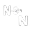 Children's Sterling Silver 'Letter N' Stud Earrings