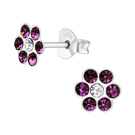 Children's Sterling Silver Set of 2 Pairs of Ballerina and Flower Stud Earrings