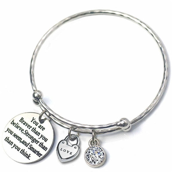 Adults/Teenagers 'April Birthstone with Inspirational Quote' Adjustable Bangle