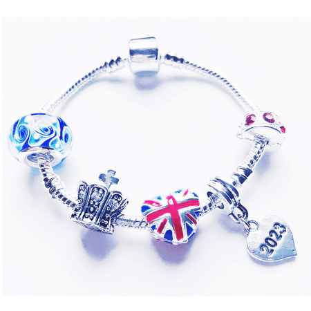 Children's 'Platinum Jubilee / King’s Coronation’ London Themed Silver Plated Charm Bead Bracelet