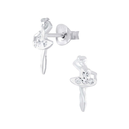 Children's Sterling Silver Ballet Shoes With Peach Diamante Stud Earrings