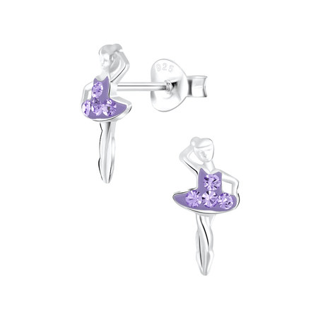 Children's Sterling Silver Ballet Shoes With Clear Diamante Stud Earrings