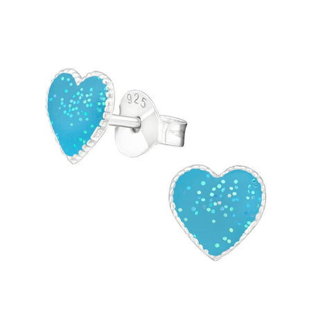Children's Sterling Silver 'Blue Sparkle Heart' Crystal Stud Earrings