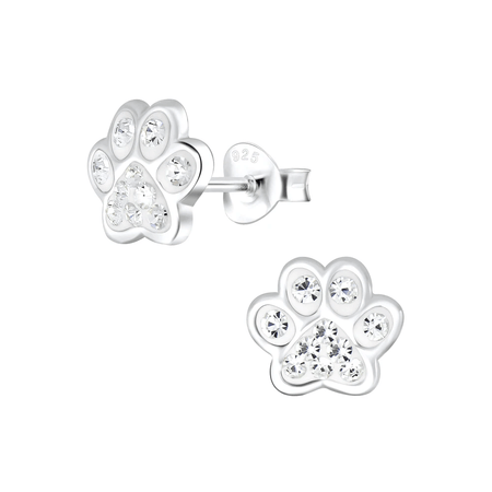 Children's Sterling Silver 'Blue and Multicoloured Sparkle Paw' Crystal Stud Earrings