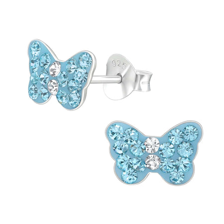 Children's Sterling Silver Pink Diamante Butterfly Stud Earrings