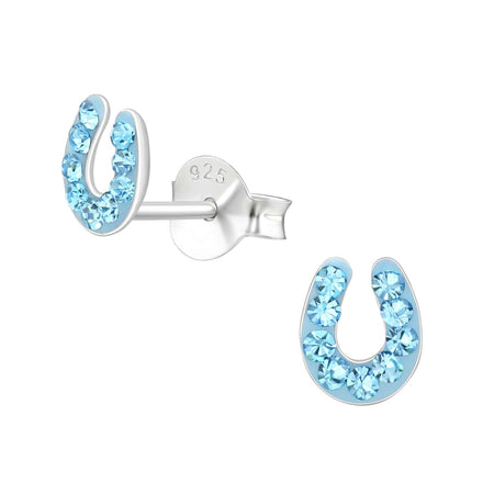 Children's Sterling Silver 'Black Diamond Sparkle Horseshoe' Crystal Stud Earrings