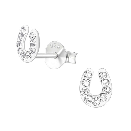 Children's Sterling Silver 'Sparkle Horseshoe' Crystal Stud Earrings