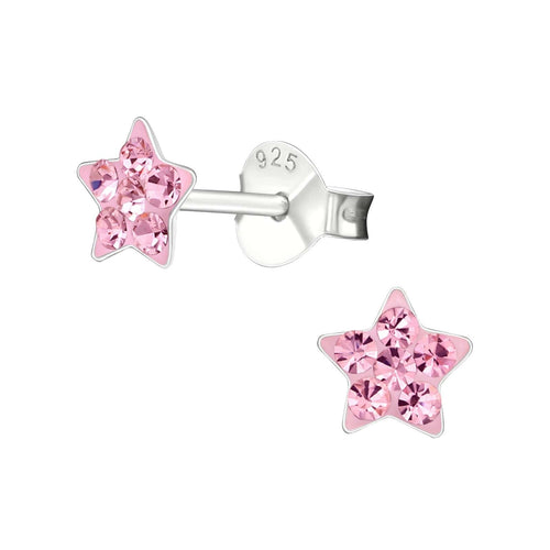 Children's Sterling Silver 'Pink Crystal Star' Stud Earrings