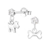 Children's Sterling Silver 'Hanging Dog and Bone' Crystal Stud Earrings