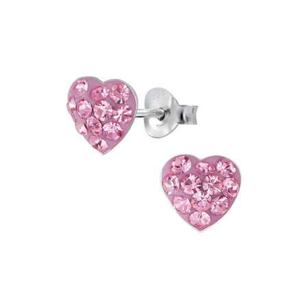 Children's Sterling Silver 'Pink Crystal Heart' Stud Earrings