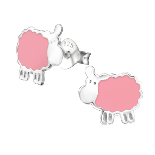 Children's Sterling Silver 'Pink Sheep' Stud Earrings