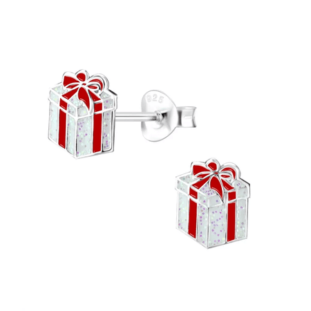 Children's Sterling Silver Sparkly Christmas Tree Stud Earrings