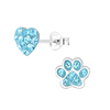 Children's Sterling Silver 'Aqua Blue Sparkle Paw and Heart' Crystal Stud Earrings