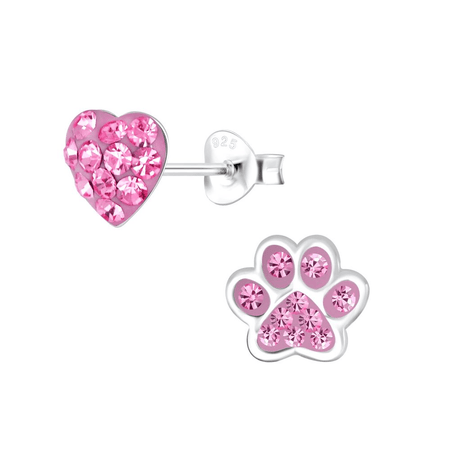 Children's Sterling Silver 'Montana Blue Sparkle Paw' Crystal Stud Earrings