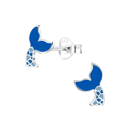 Children's Sterling Silver 'Montana Blue Sparkle Mermaid Tail' Stud Earrings