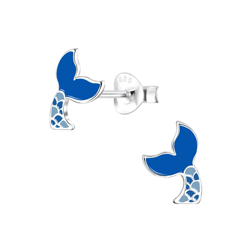 Children's Sterling Silver 'Shades of Blue Mermaid/Fish Tail' Stud Earrings