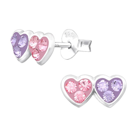 Children's Sterling Silver 'Blue Sparkle Heart' Crystal Stud Earrings